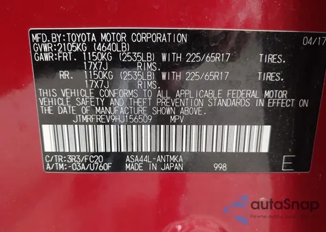 2017 Toyota Rav4 Xle z USA, uszkodzony, nr VIN JTMRFREV9HJ156509